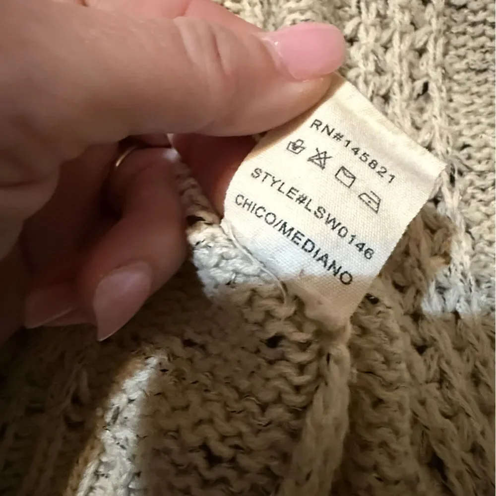Listicle Cable Knit open front long cardigan in tan color acrylic/mohair s/m
